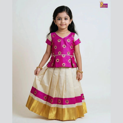 Kids Pink And Half white Traditional Pattu Pavadai PPP1346