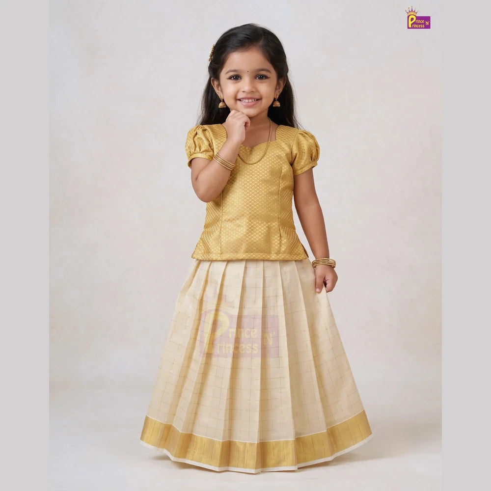 Onam Pattu Pavadai for Girls | Kerala Kasavu Pattu Pavadai Set PPP2100_1