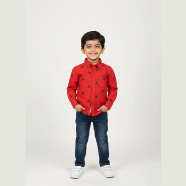 Kids Printed Full Sleeve Shirt in Red ST126
