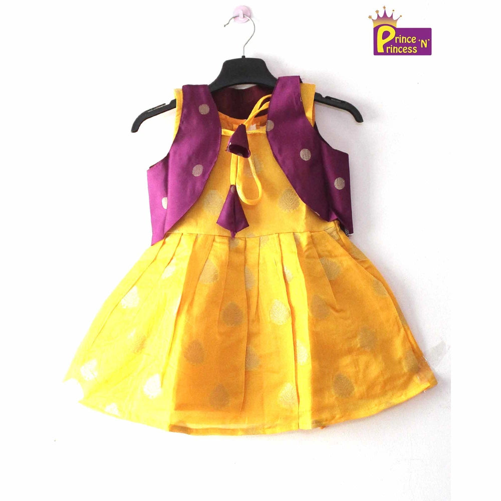 New Born Yellow With Purple Lakshana Frock LF003