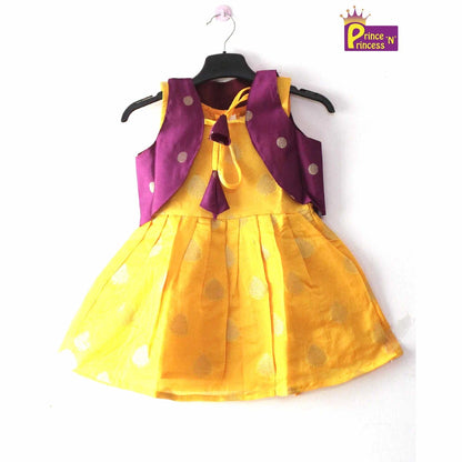 New Born Yellow With Purple Lakshana Frock LF003