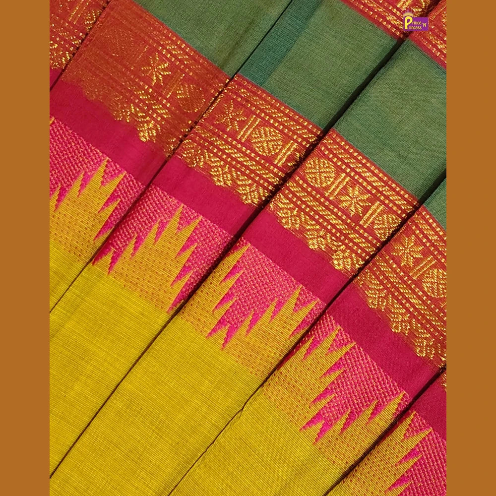 Golden Ochre Chettinad Cotton Long Gown for Girls - Pongal Wear PG734