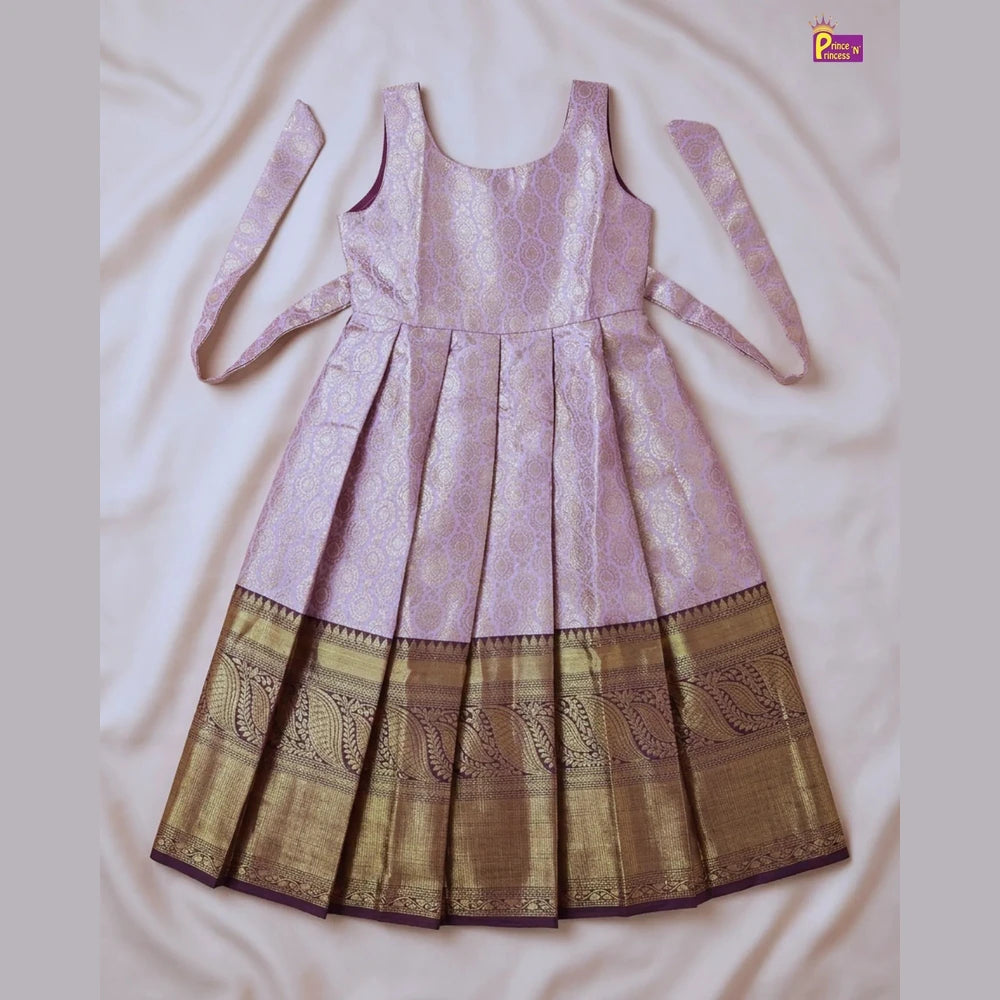 Baby Girl Purple Banarasi Pattu Gown - Aari Work Coat Pattu Gown Set PG709