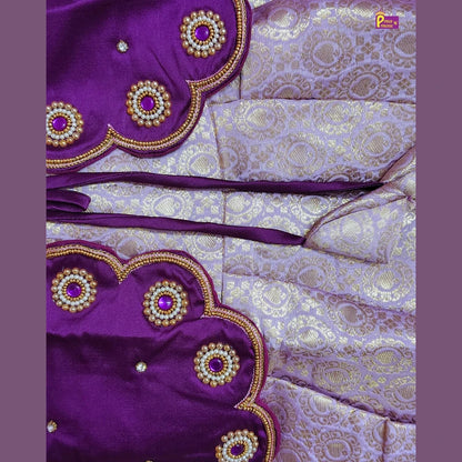 Baby Girl Purple Banarasi Pattu Gown - Aari Work Coat Pattu Gown Set PG709