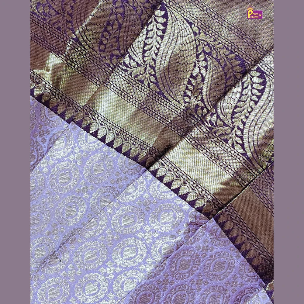 Baby Girl Purple Banarasi Pattu Gown - Aari Work Coat Pattu Gown Set PG709