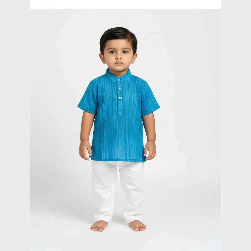Boys Blue Linen Cotton Kurta Pajama KP198
