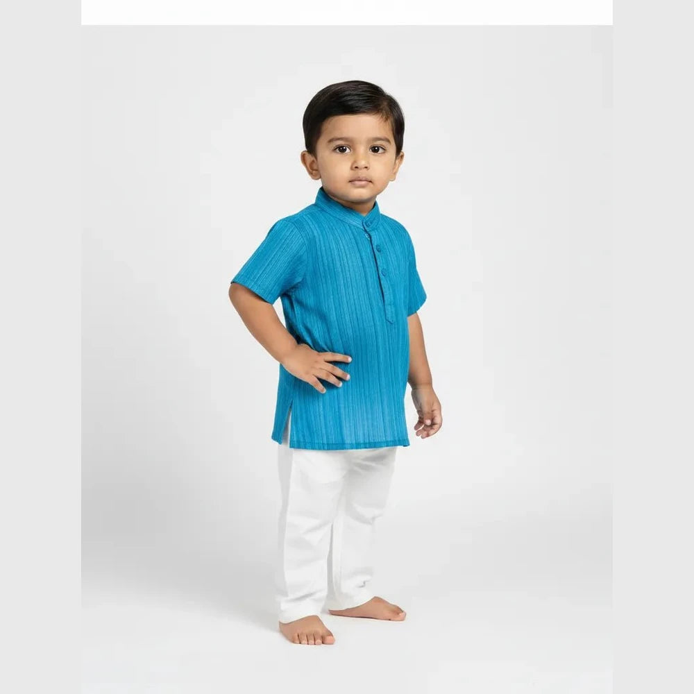Boys Blue Linen Cotton Kurta Pajama KP198