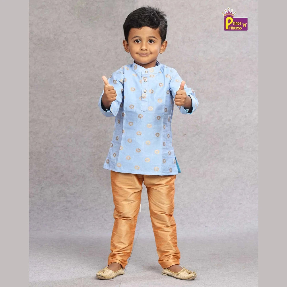 Boys Blue Silk Kurta Sandal Pajama KP088