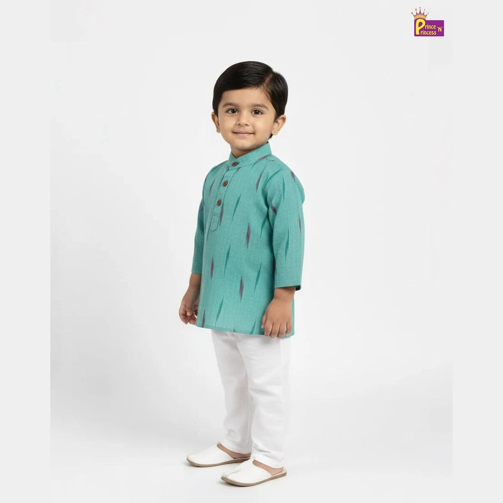 Boys Cotton Ikkat Kurta Pajama in Rama Green KP199