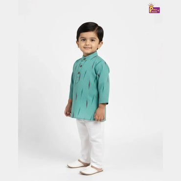 Boys Cotton Ikkat Kurta Pajama in Rama Green KP199