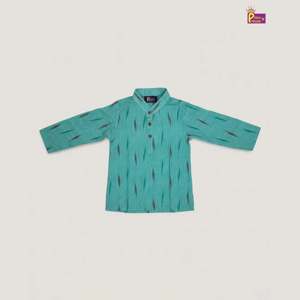 Boys Cotton Ikkat Kurta Pajama in Rama Green KP199