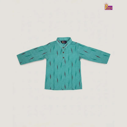 Boys Cotton Ikkat Kurta Pajama in Rama Green KP199