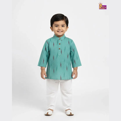 Boys Cotton Ikkat Kurta Pajama in Rama Green KP199