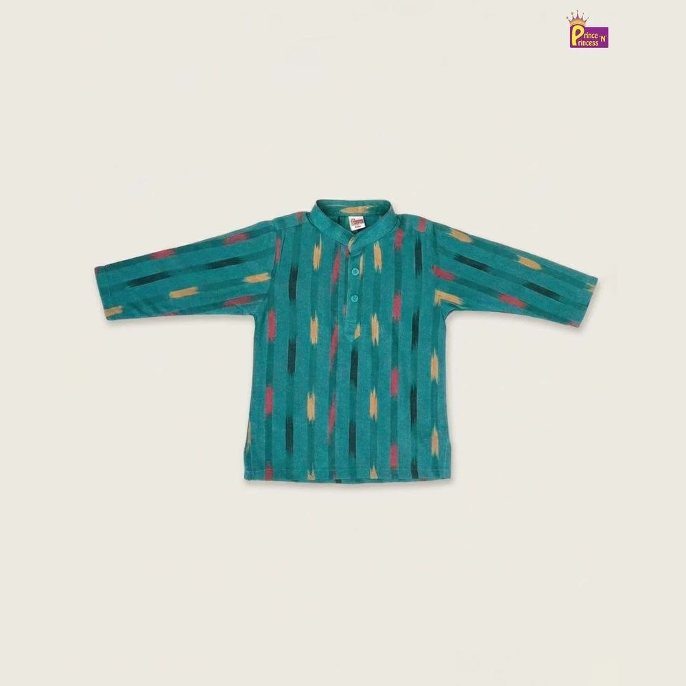 Boys Cotton Ikkat Kurta Pajama in Rama Green KP208