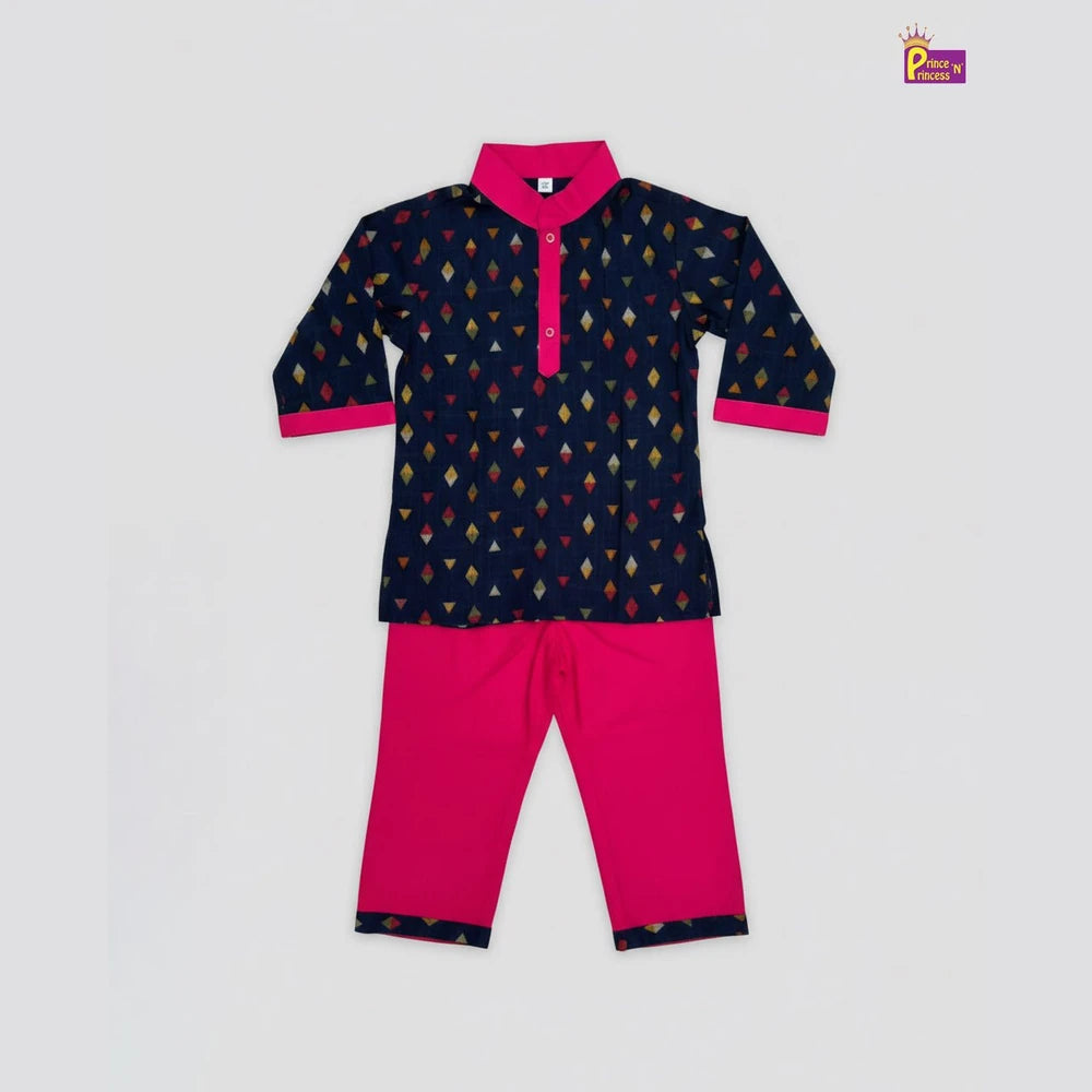 Boys Cotton Kurta Pajama Navy with Pink KP207