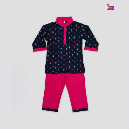 Boys Cotton Kurta Pajama Navy with Pink KP207