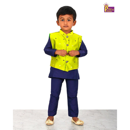 Boys Green Navy Kurta Pajama with Coat KP044