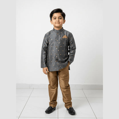 Boys Grey with chikoo Overcoat Sherwani KP156