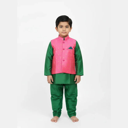 Boys Kurta Pajama with Coat in Pink with Green KP101