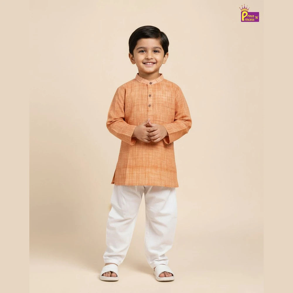 Boys Linen Cotton Kurta Pajama Orange KP038