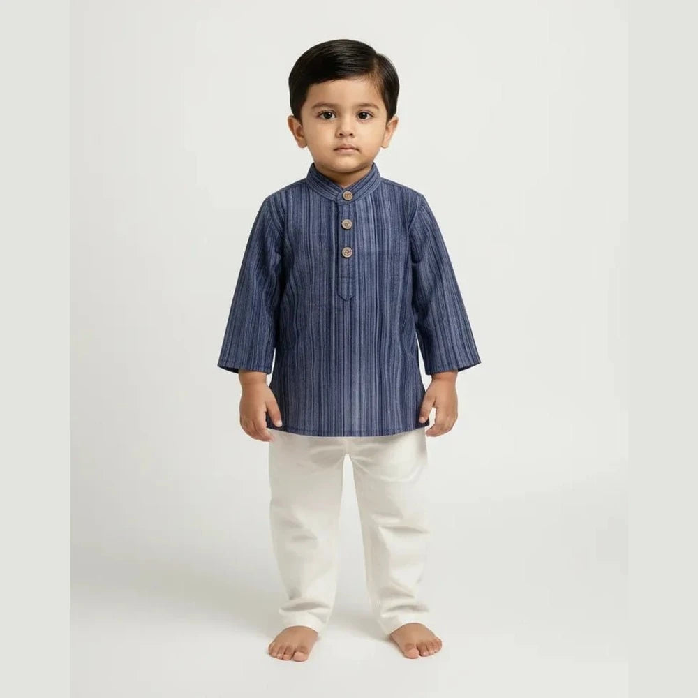 Boys Navy Linen Cotton Kurta Pajama KP067