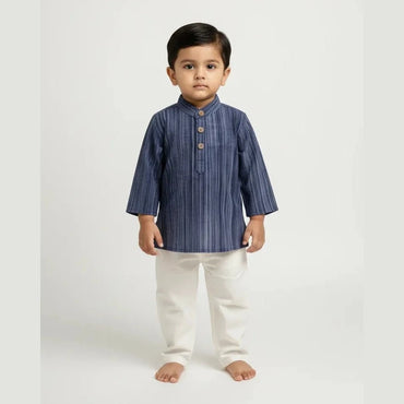 Boys Navy Linen Cotton Kurta Pajama KP067