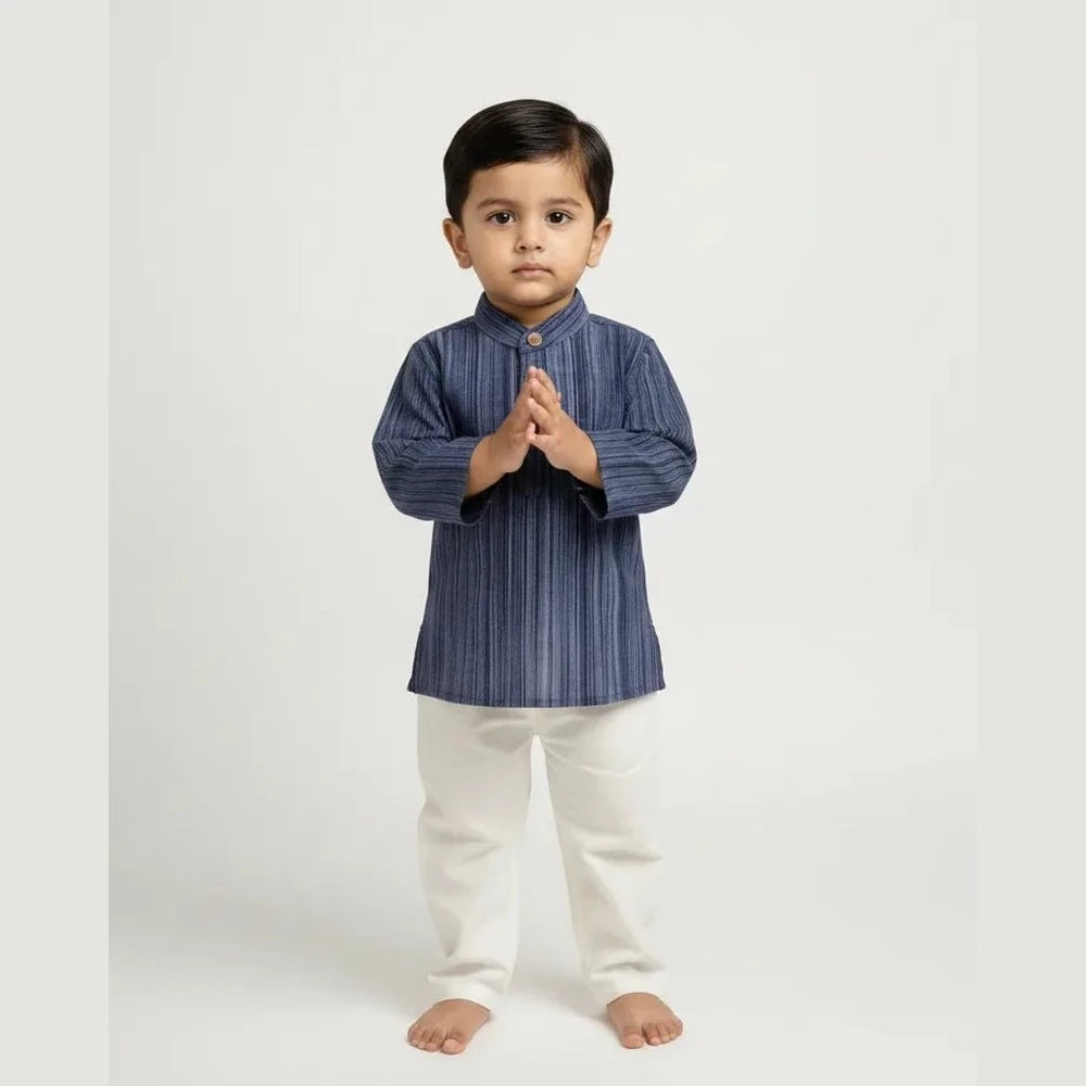 Boys Navy Linen Cotton Kurta Pajama KP067