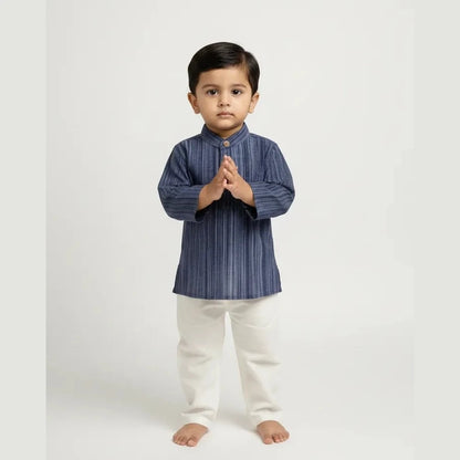 Boys Navy Linen Cotton Kurta Pajama KP067