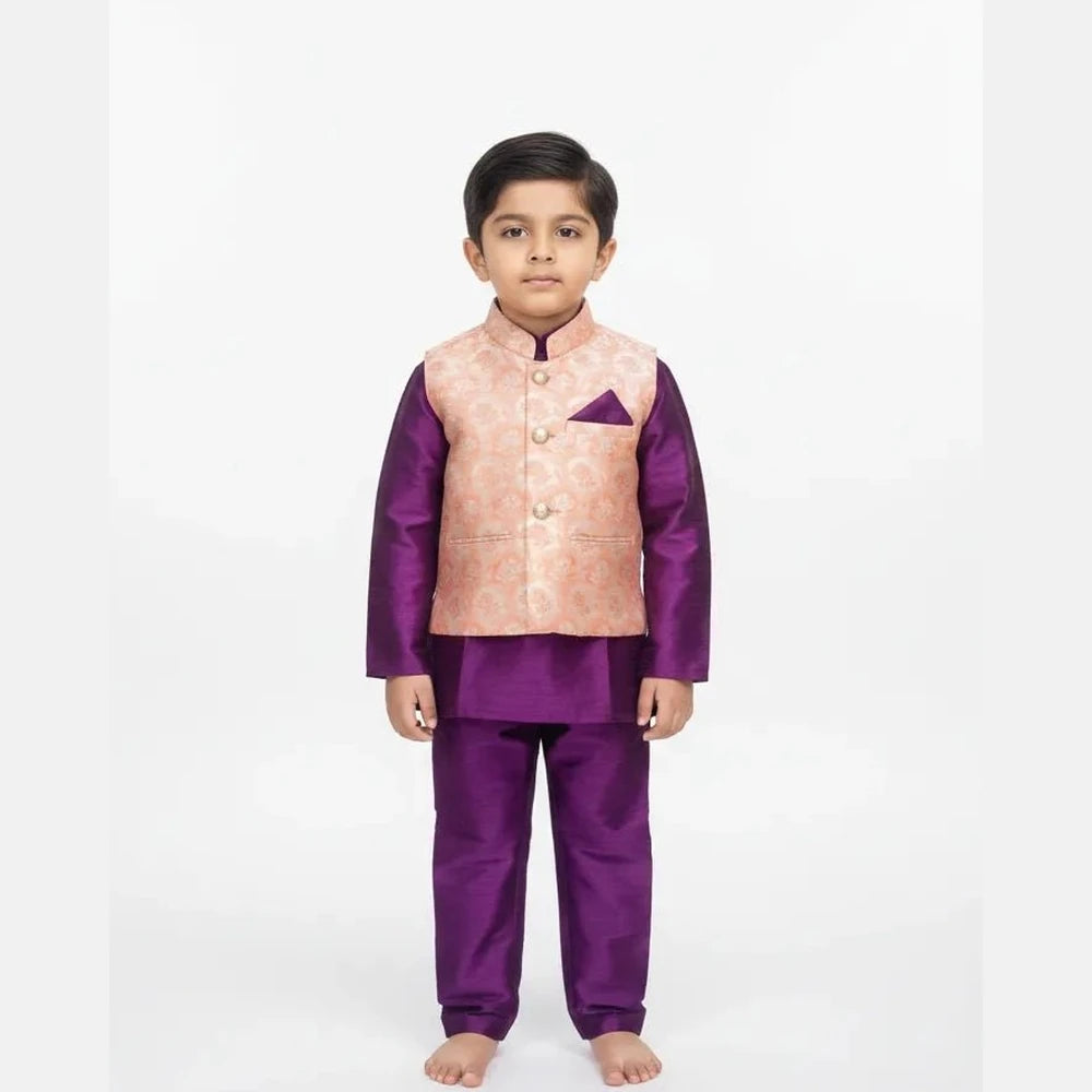 Boys Overcoat Sherwani in Orange Whine KP121