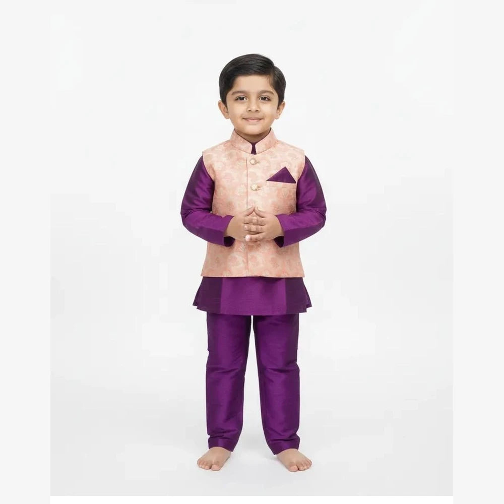 Boys Overcoat Sherwani in Orange Whine KP121