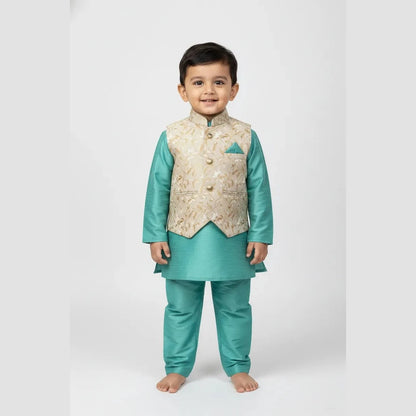 Boys Overcoat Sherwani in Rama Green KP075