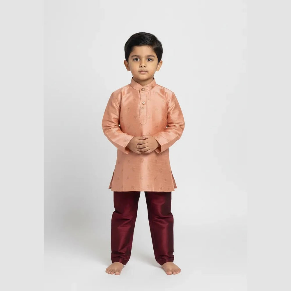 Boys Peach With Whine Kurta Pajama KP096