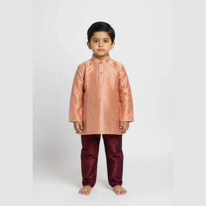 Boys Peach With Whine Kurta Pajama KP096