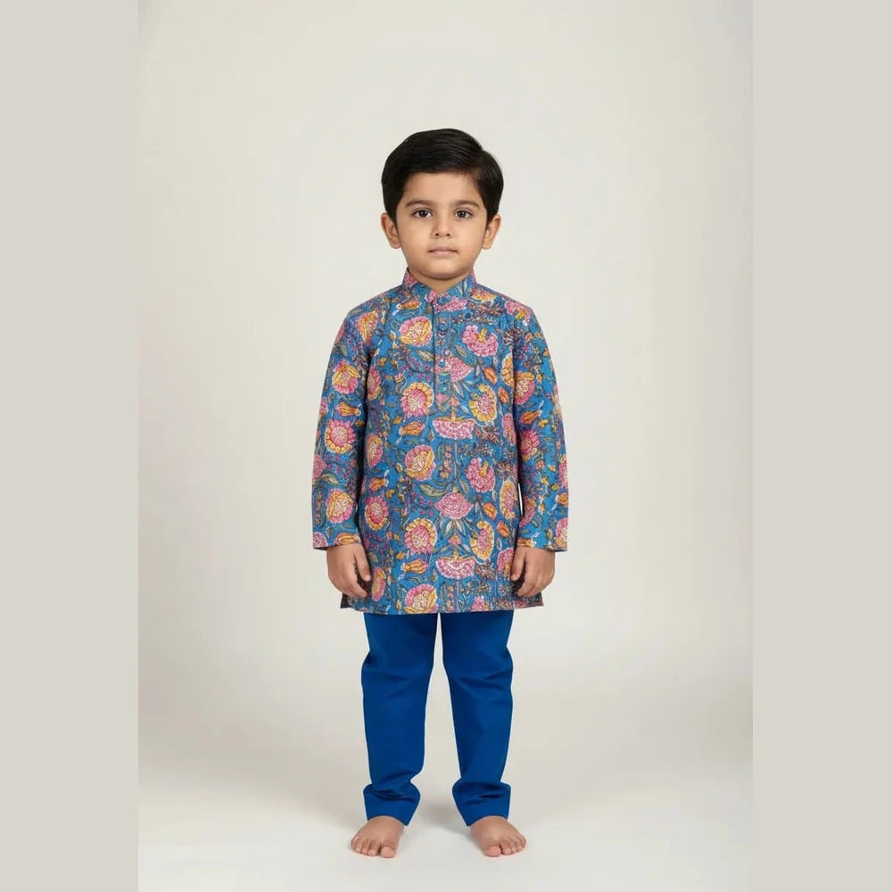 Boys Printed Blue Kurta Pajama KP203