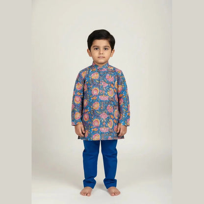 Boys Printed Blue Kurta Pajama KP203