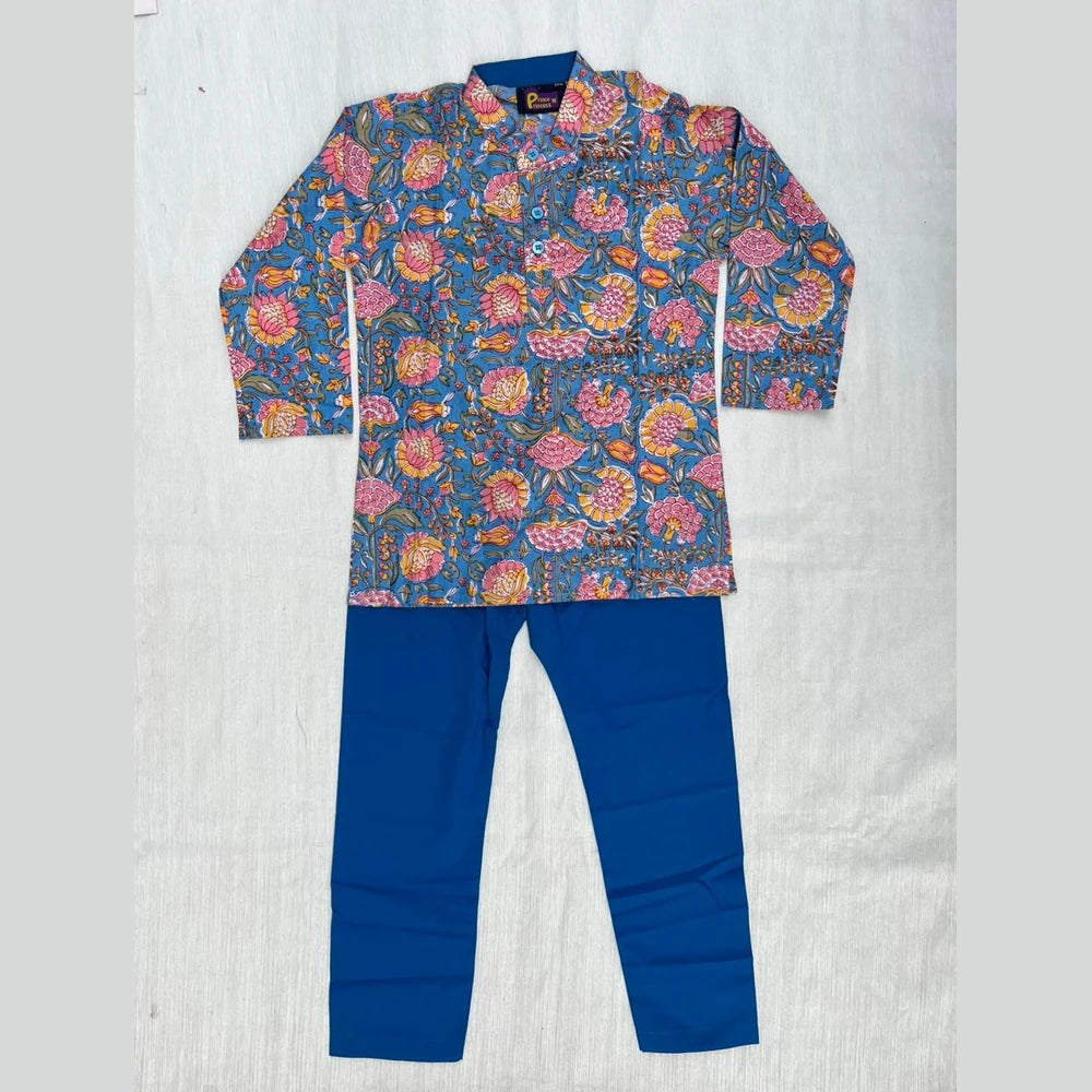 Boys Printed Blue Kurta Pajama KP203