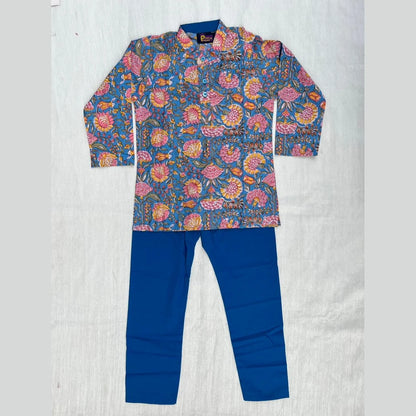 Boys Printed Blue Kurta Pajama KP203