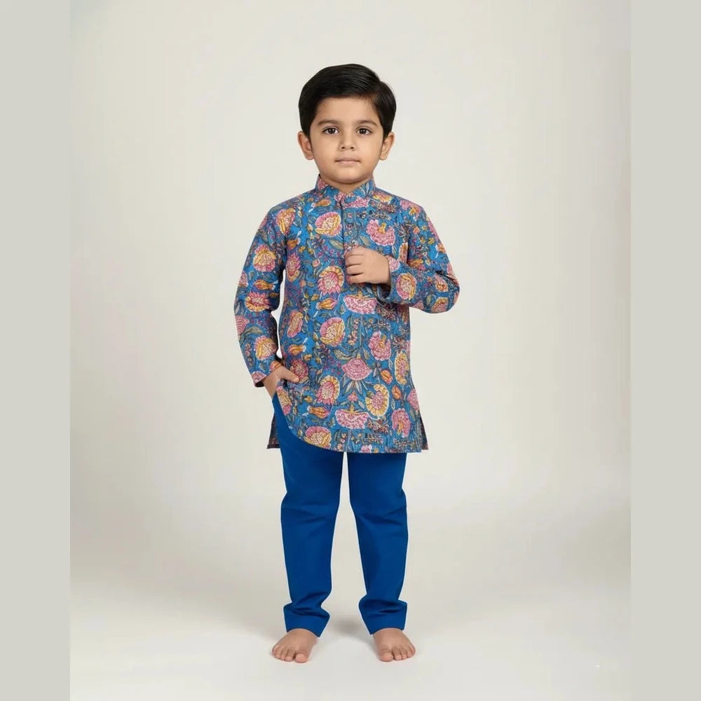 Boys Printed Blue Kurta Pajama KP203