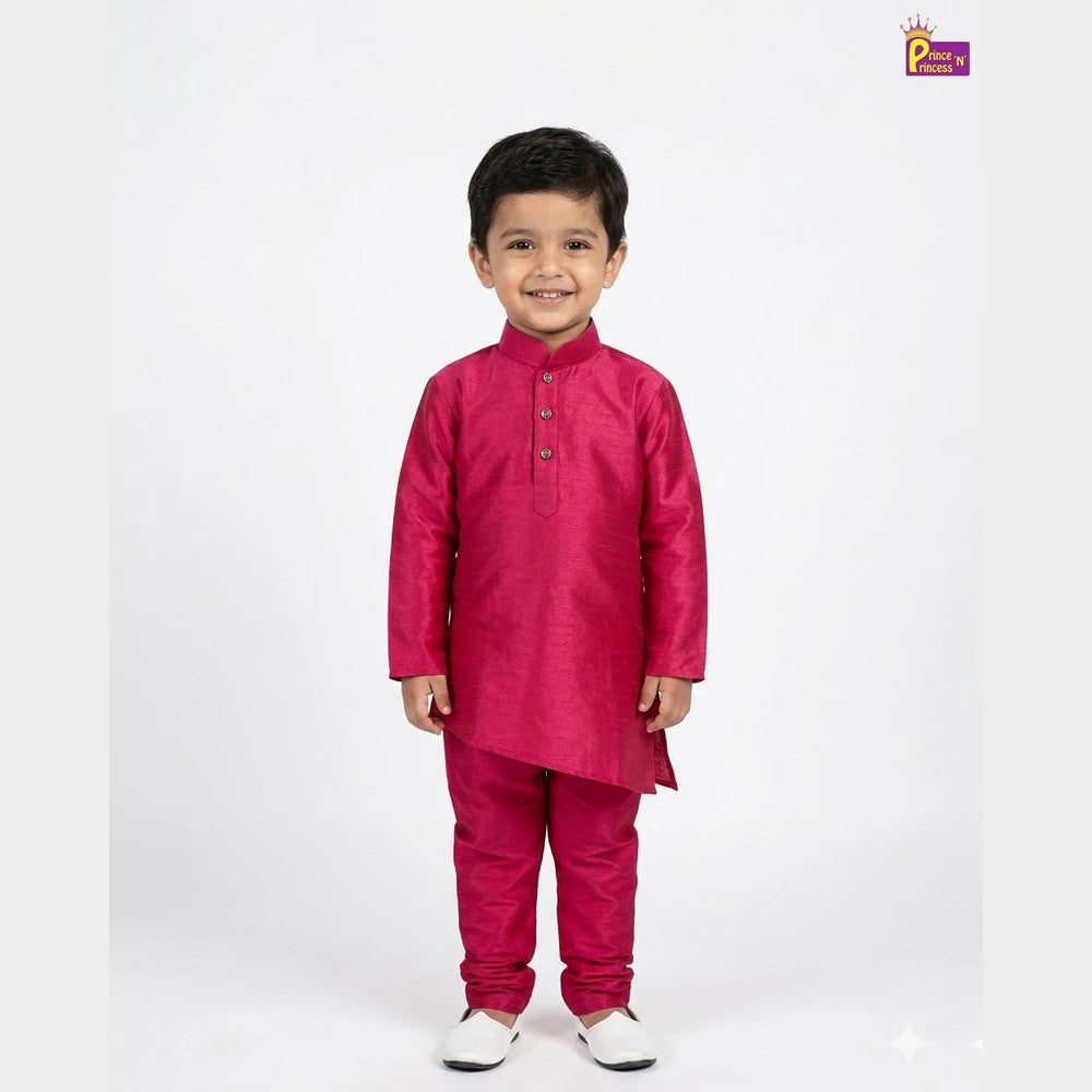 Boys Raw Silk Kurta Pajama in Royal Pink KP009