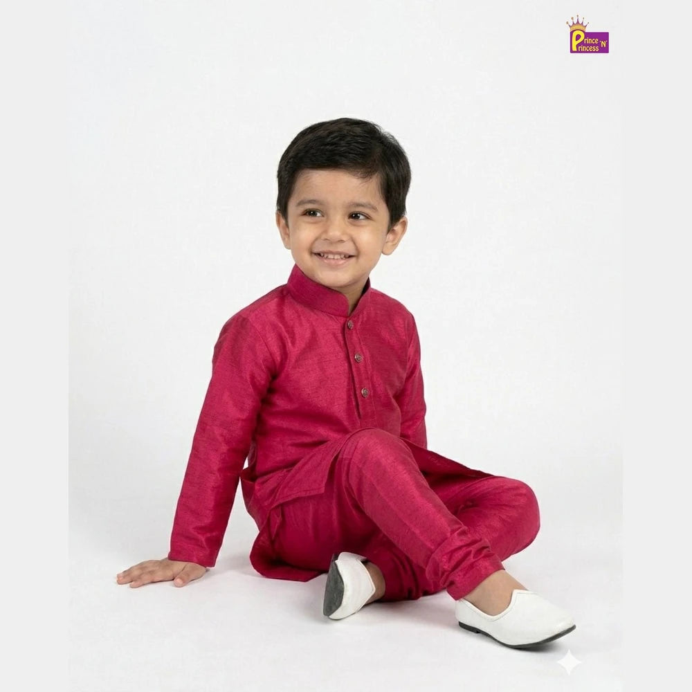 Boys Raw Silk Kurta Pajama in Royal Pink KP009