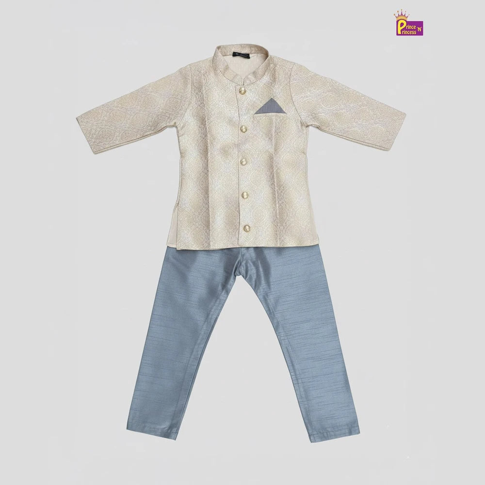 Boys Silk Kurta Pajama in Gold with Grey KP103