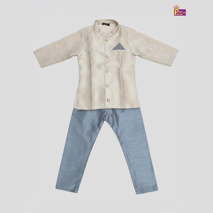 Boys Silk Kurta Pajama in Gold with Grey KP103