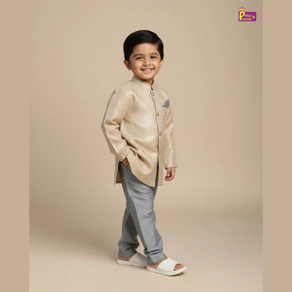 Boys Silk Kurta Pajama in Gold with Grey KP103