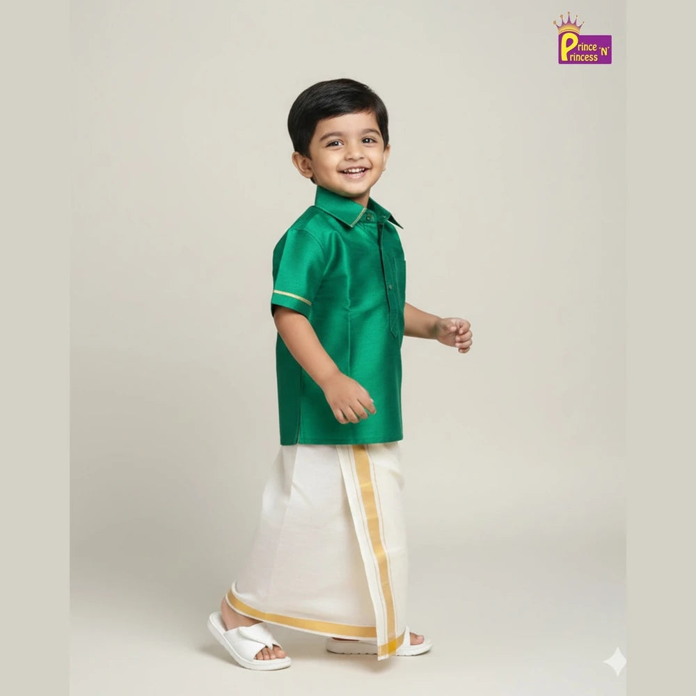 Boys South India Green Shirt Dhoti SD107