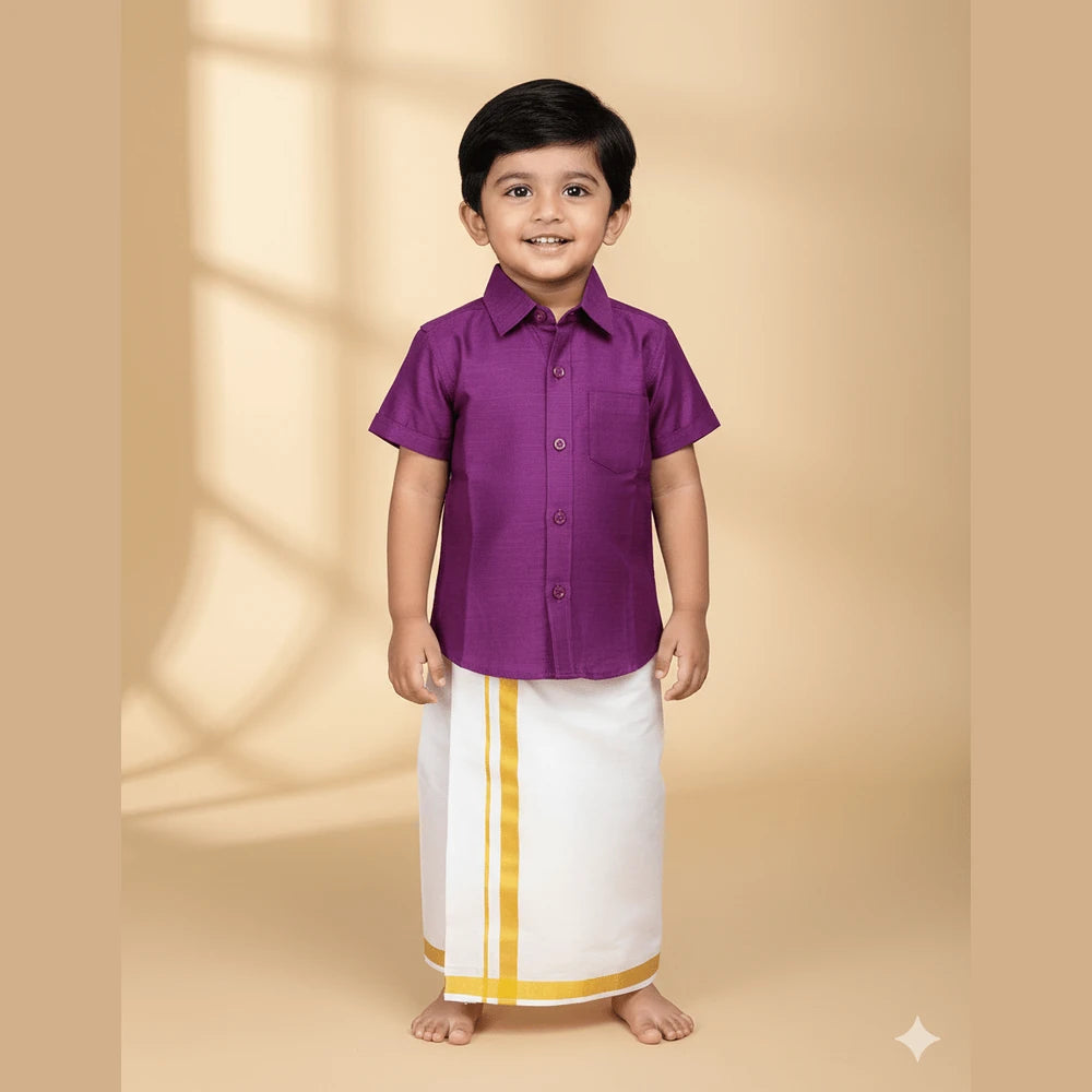 Boys South India Megenta Shirt Dhoti SD100