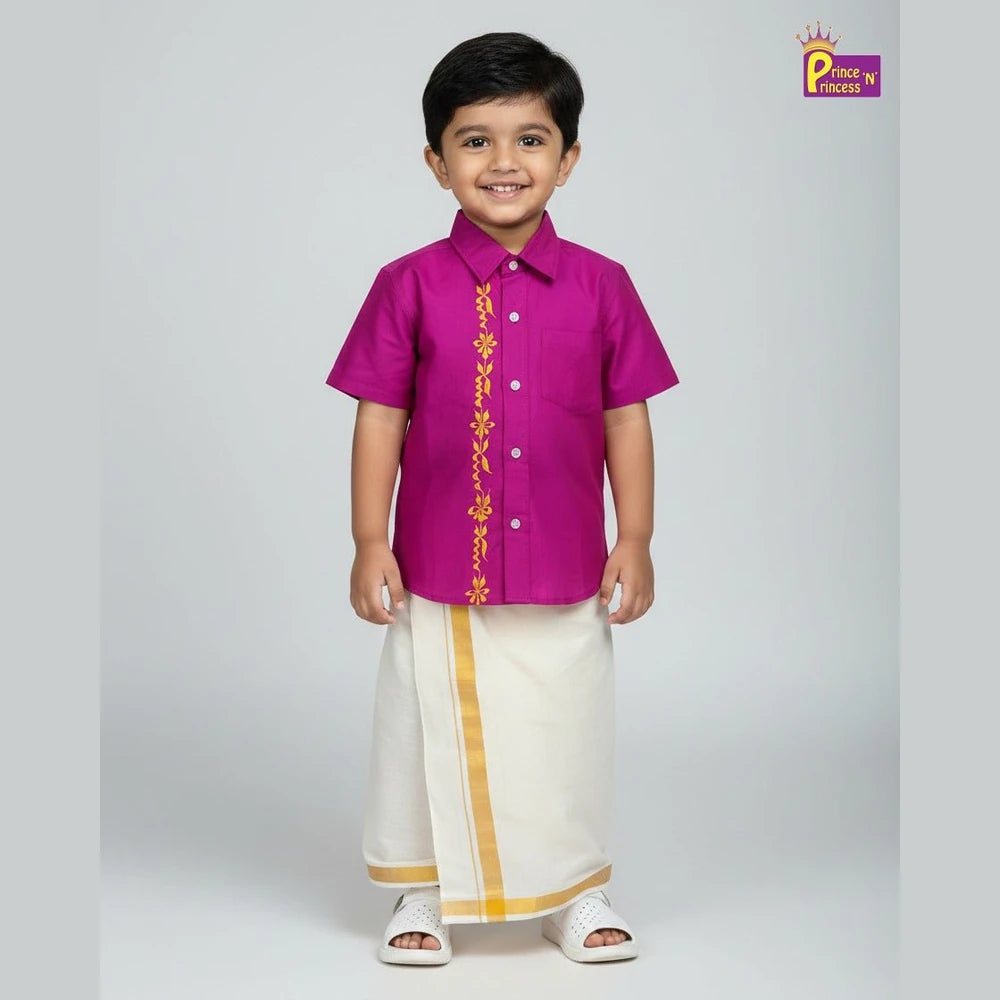 Boys South India Purple Shirt Dhoti SD117