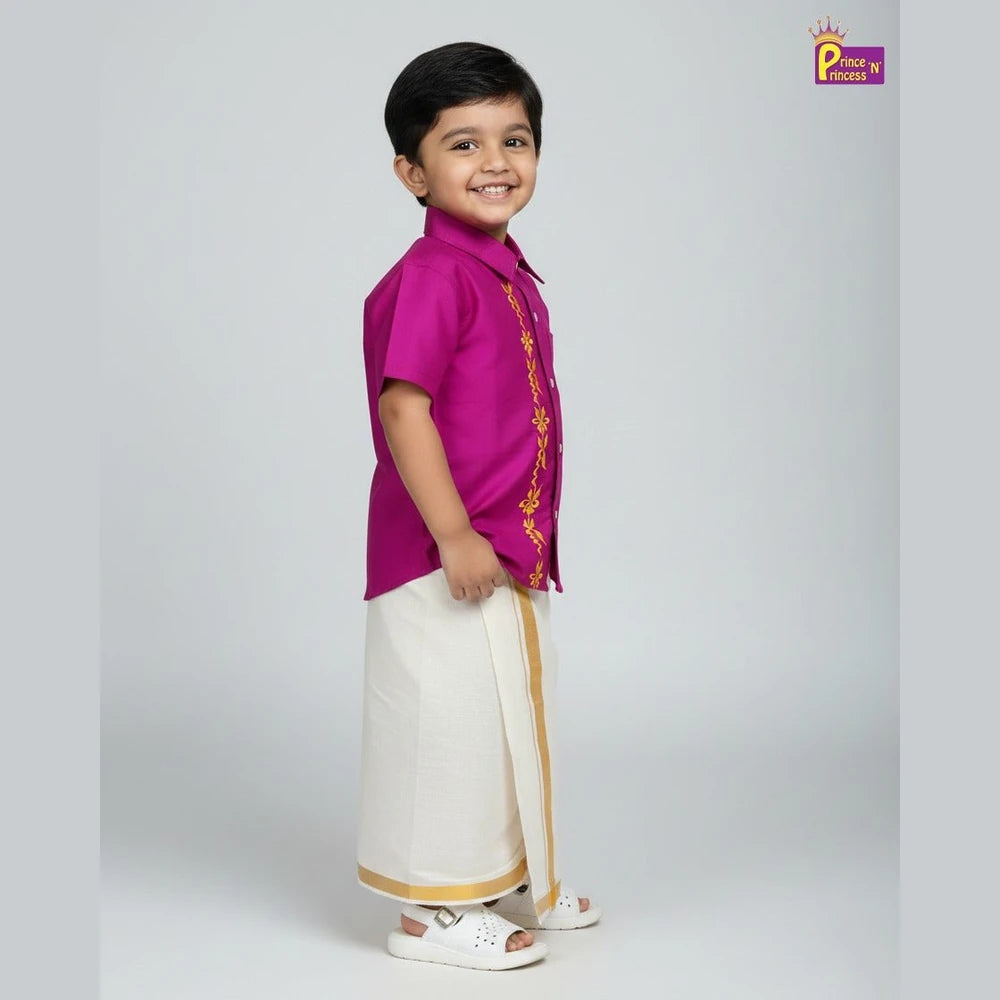 Boys South India Purple Shirt Dhoti SD117