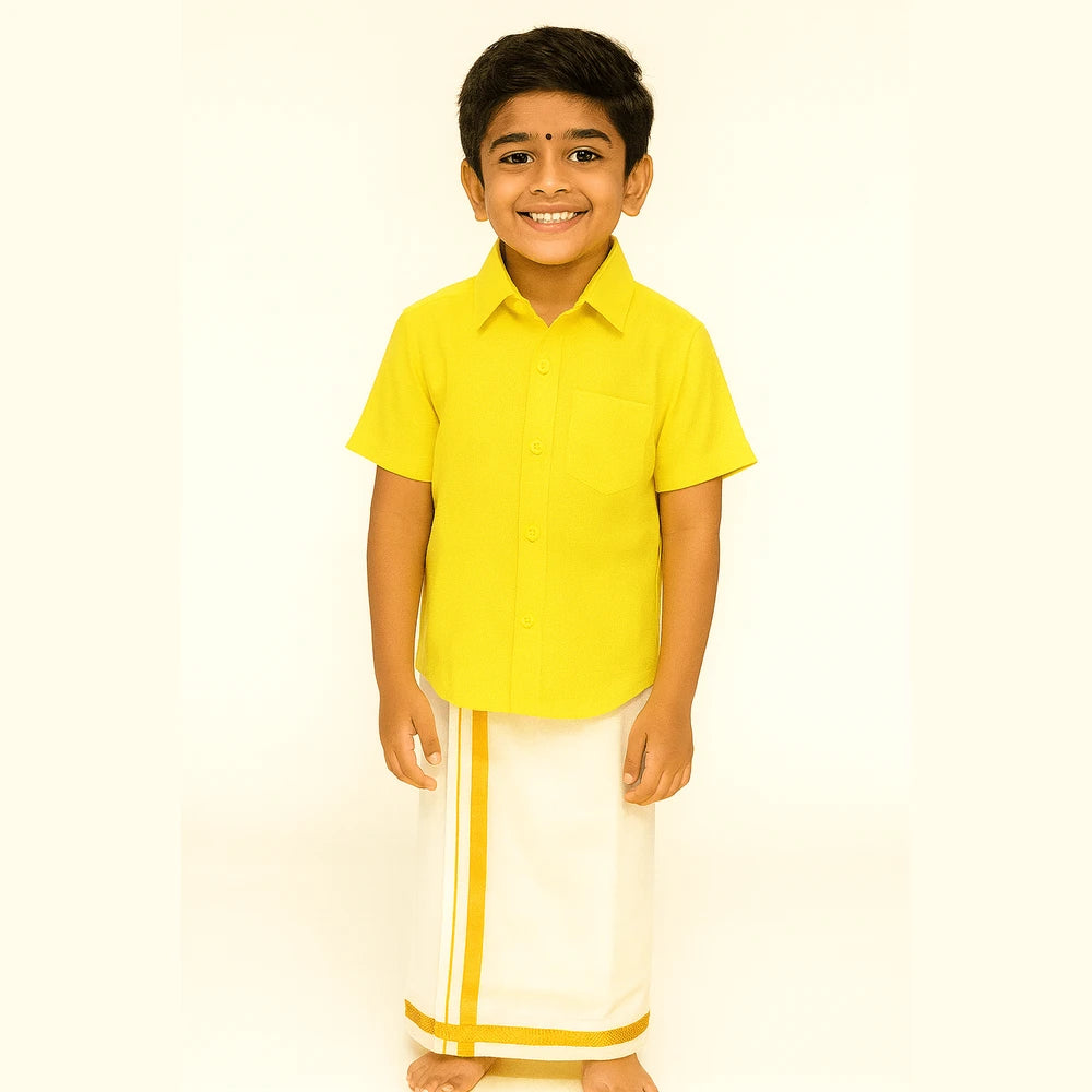 Boys South India Yellow Shirt Dhoti SD102