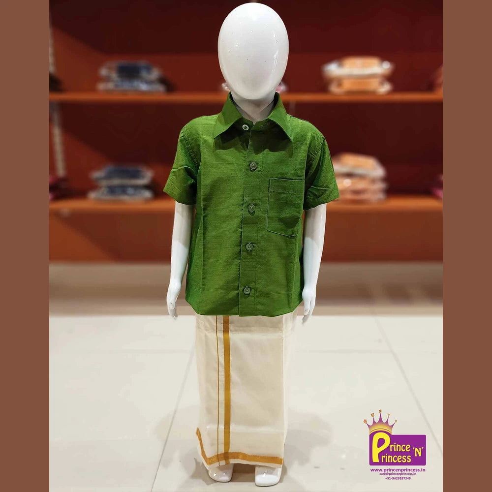Boys South Indian Oilve Green Shirt Dhoti SD002