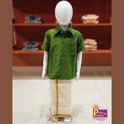 Boys South Indian Oilve Green Shirt Dhoti SD002